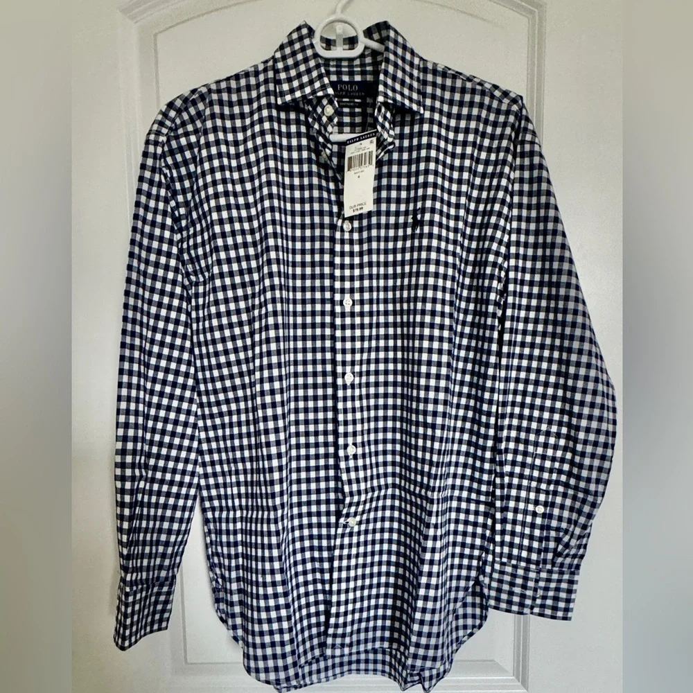 Ralph Lauren Navy Blue Gingham shirt brand new with tags - Picture 1 of 3